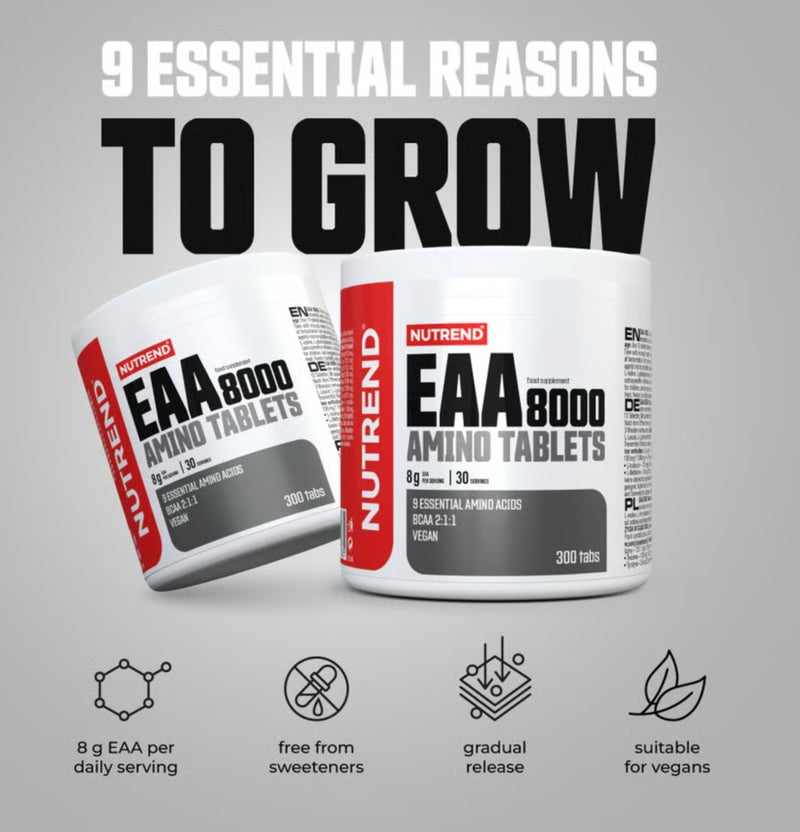 NUTREND EAA 8000 Amino Tablets | 8g EAA Per Serving | 9 Essential Amino Acids | BCAA 2:1:1 | Vegan | 300 Tablets - Image 2